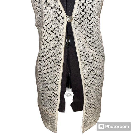 Vtg Disney Mickey Unlimited Crochet White Sleeveless Long Cardigan - Picture 7 of 14